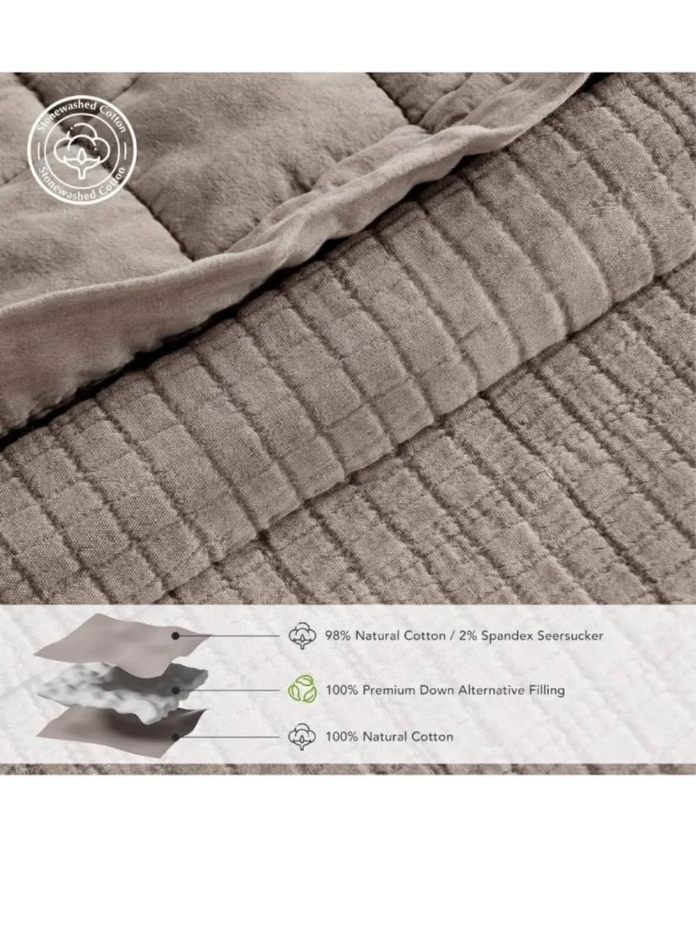 EVERGRACEHOME Stonewashed Cotton Quilt Set Queen Size, Ultra Soft Oversized